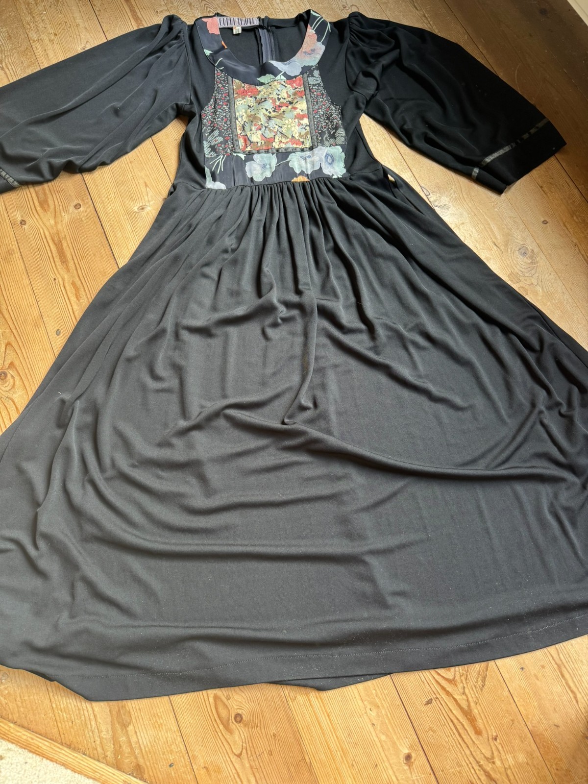 Vintage Hippie Dress Couture To W. Germany 70s Viscose Crepe Maxi Boho 36/38