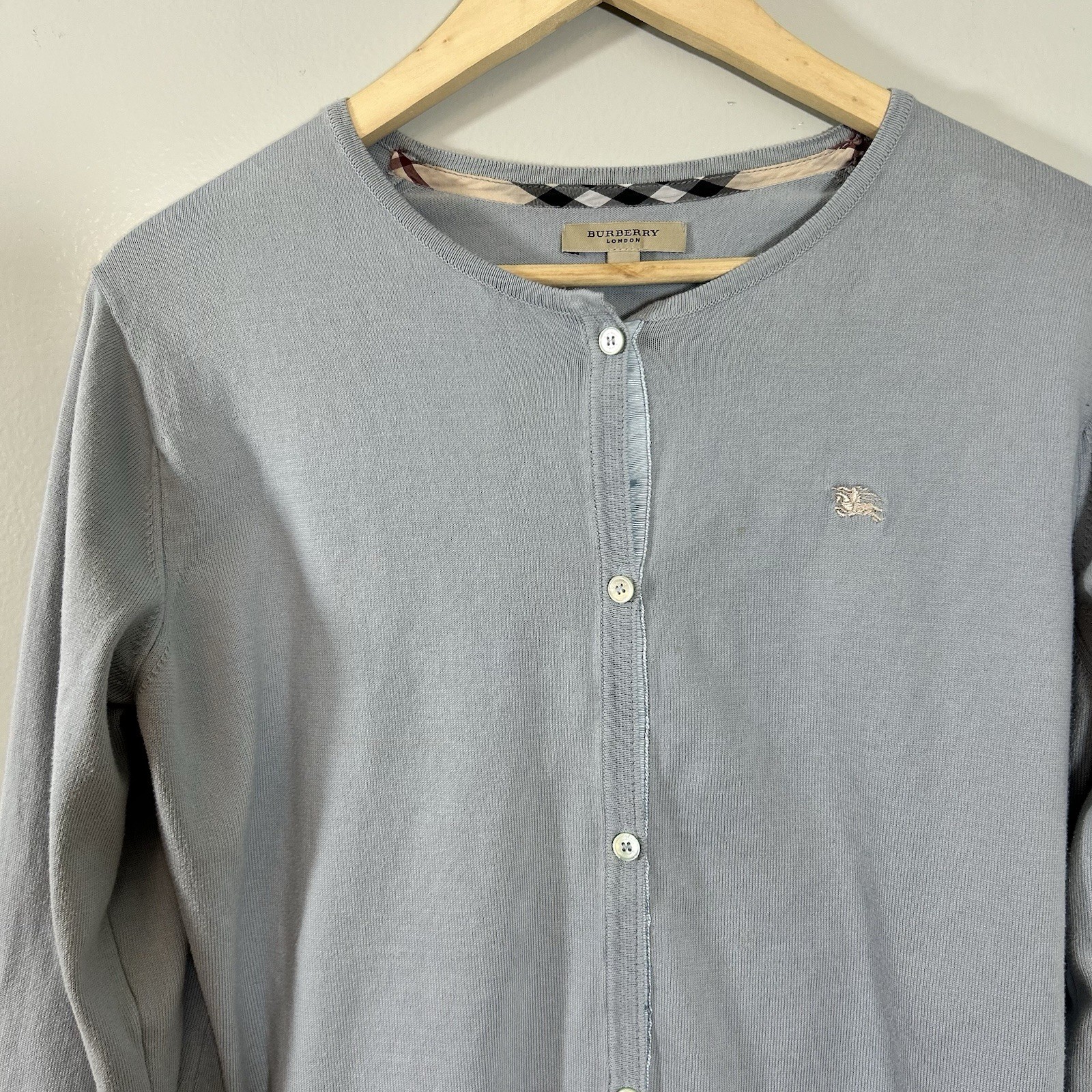Vintage Burberry London EKD Embroidered Logo Size Large Light Blue 100% Cotton