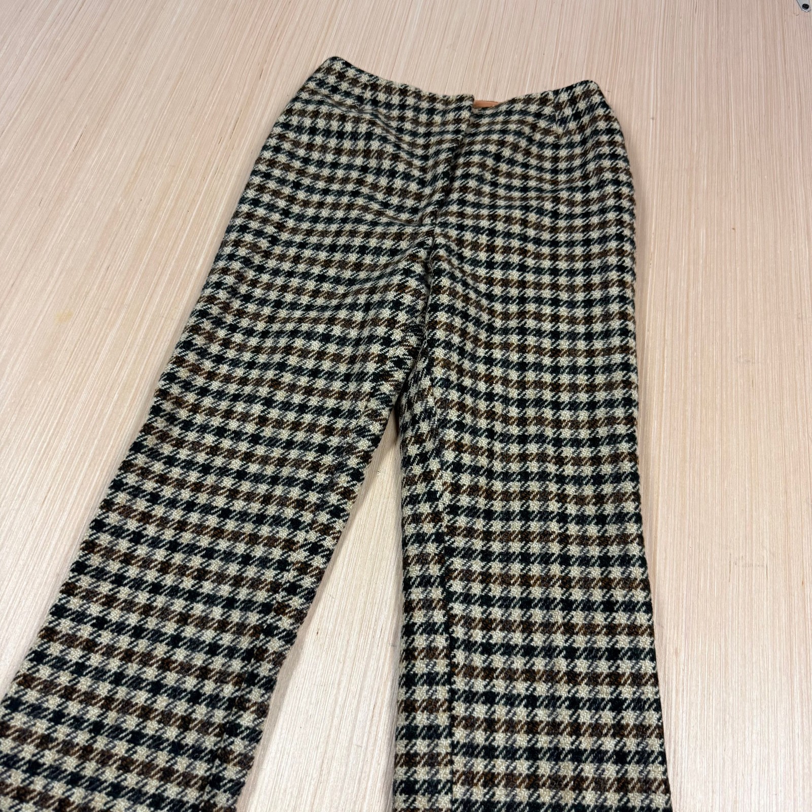 Vintage 60s 70s Wool Tweed Lined Pants Women’s Flare Leg Hondstooth 28×29 sz 12