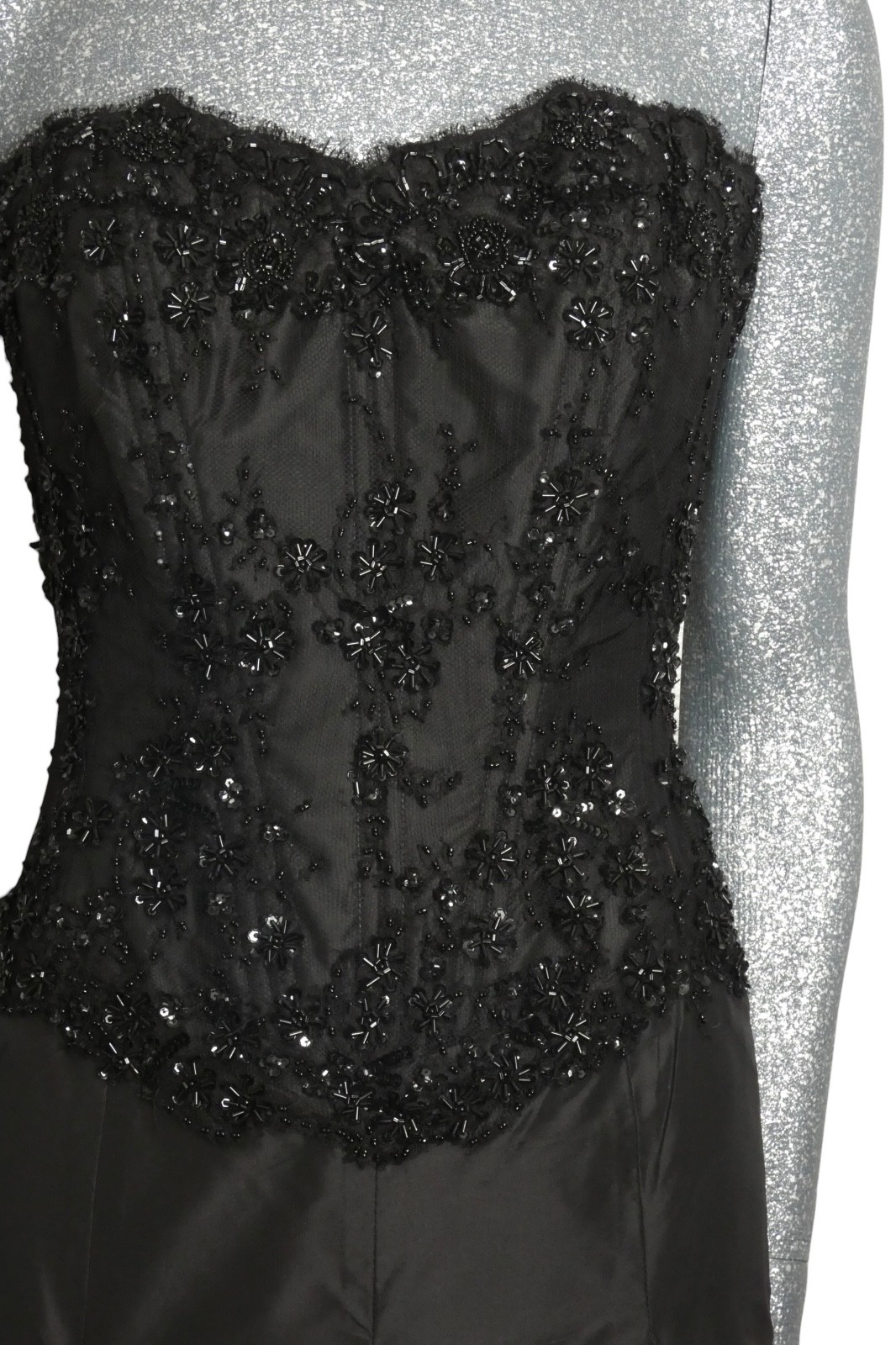 VICKY TIEL – 1980s Black Beaded & Taffeta Party Dress, Size 8