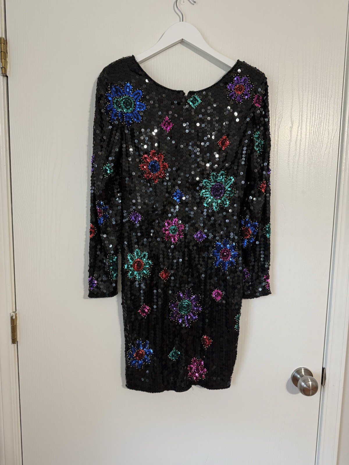 Nite Line Della Roufogali Vintage Sequin 80s Long Sleeve Black Party Dress 8