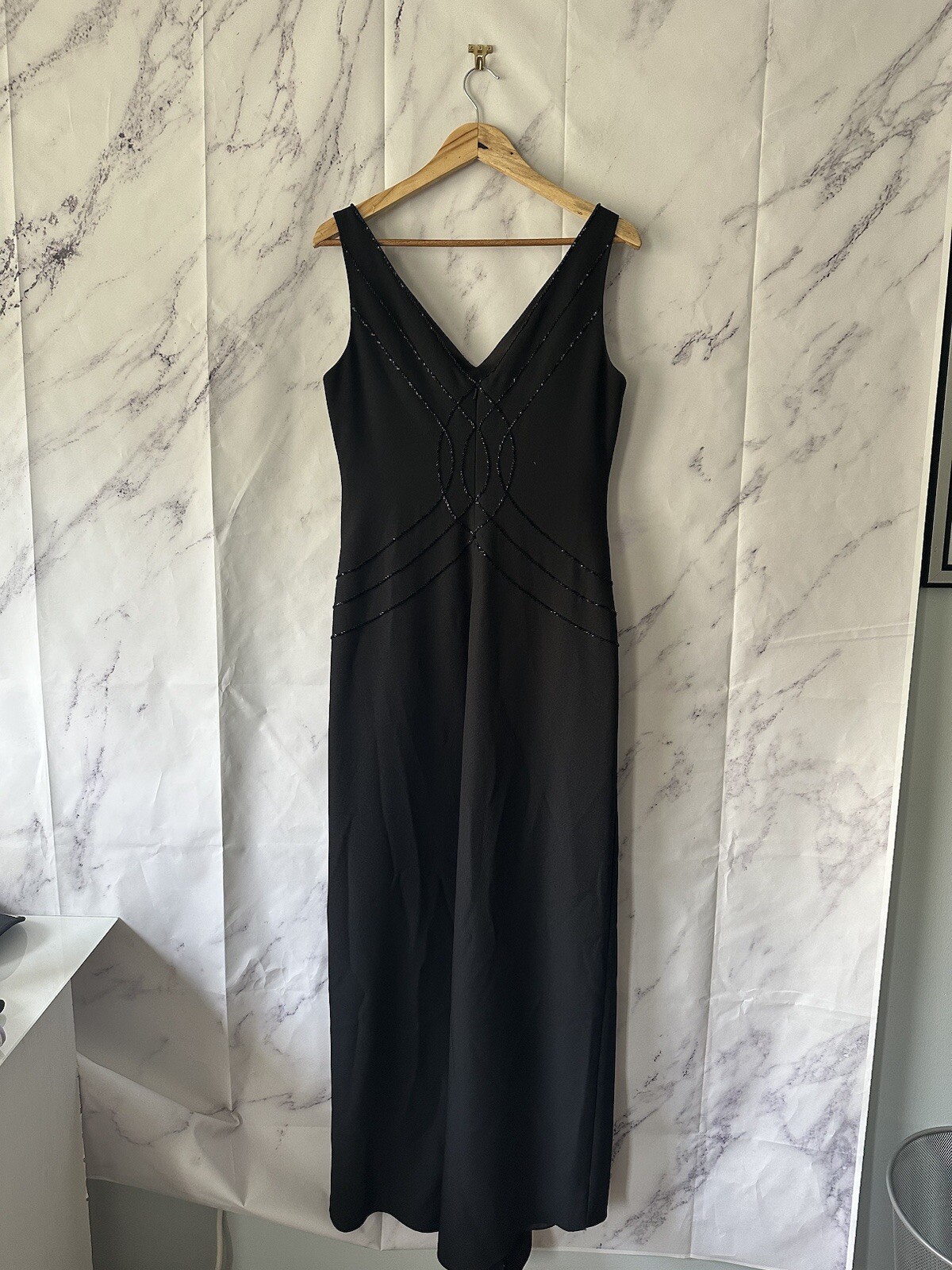 VINTAGE 90s MICHAELANGELO – BLACK BEADED FORMAL DRESS WOMENS SIZE 10