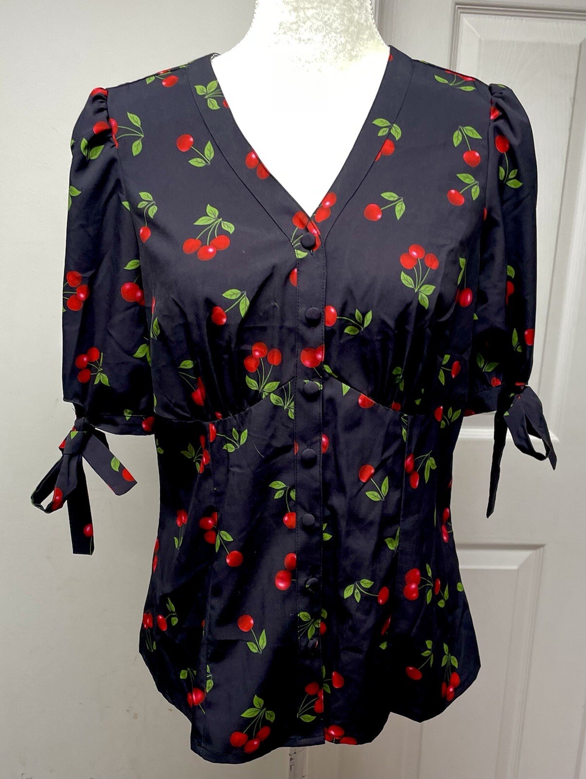 Belle Poque Pin-Up “Cherries” Blouse Size M 1950s Vintage Rock A Billy Style NWT