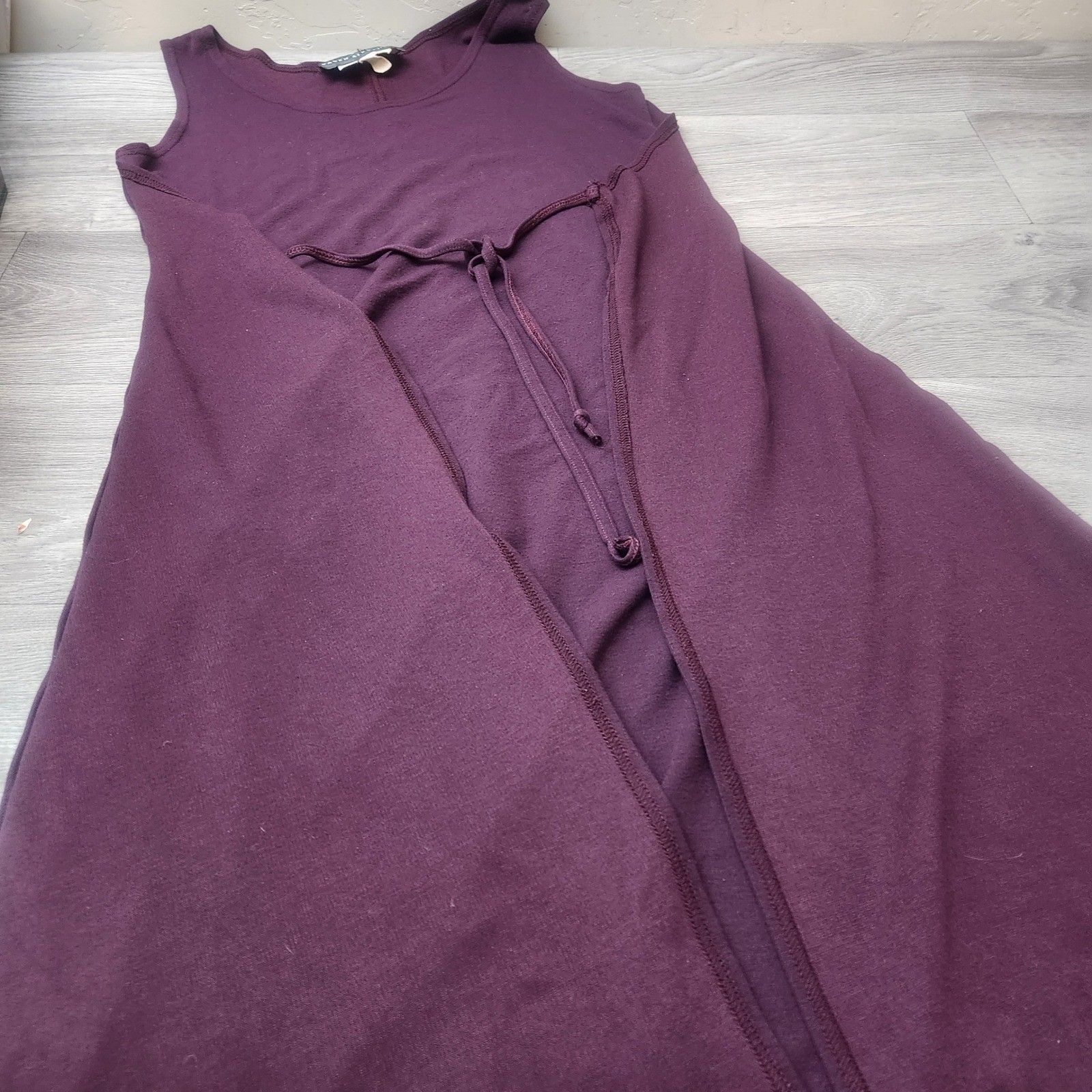 Vintage Karen Alexander Purple Midi Dress Size M Empire Waist Front Tie A-Line