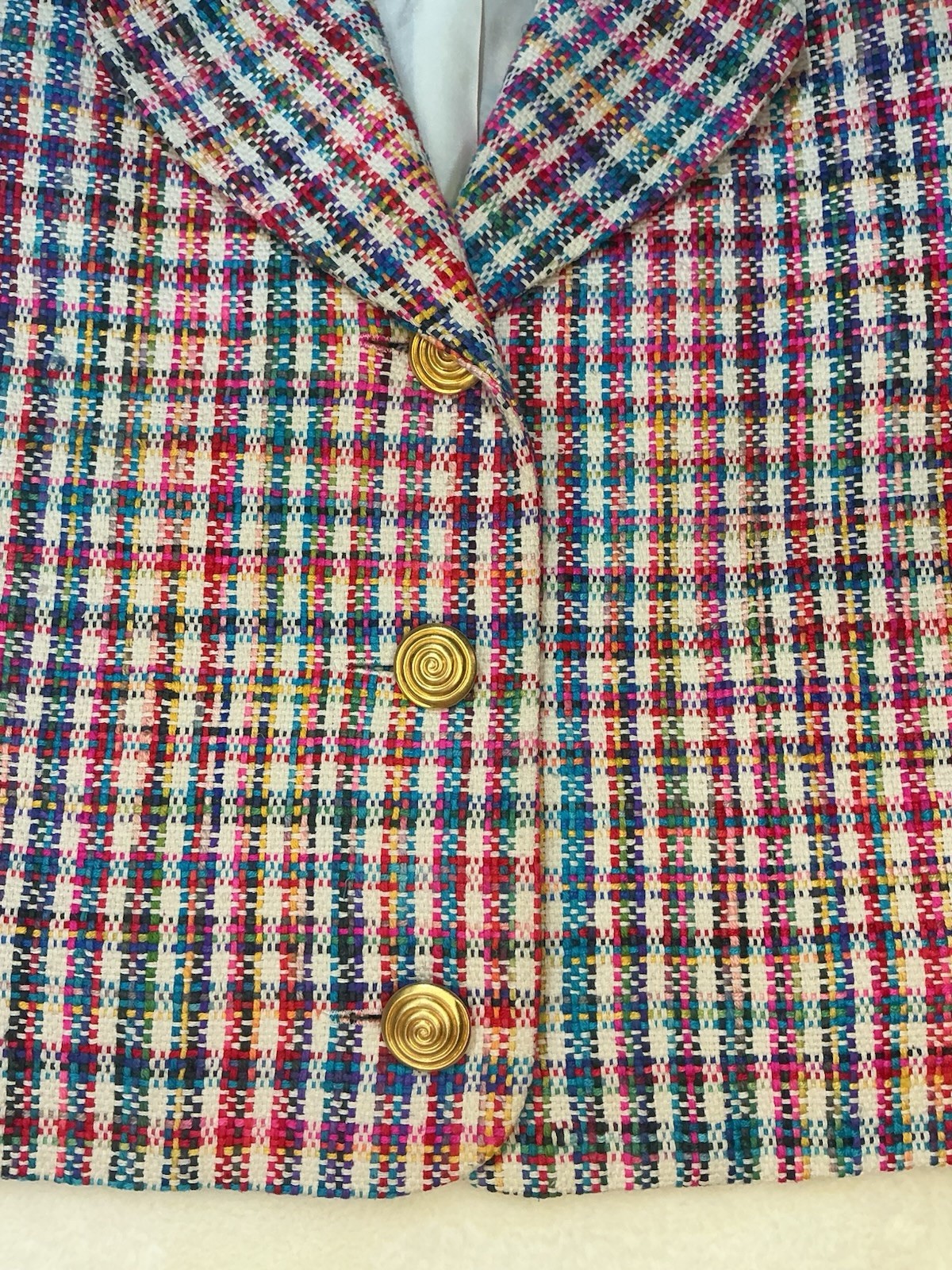 Don Caster Silks Vintage Multicolor Tweed 100% Woven Silk Cropped Blazer Sz 4