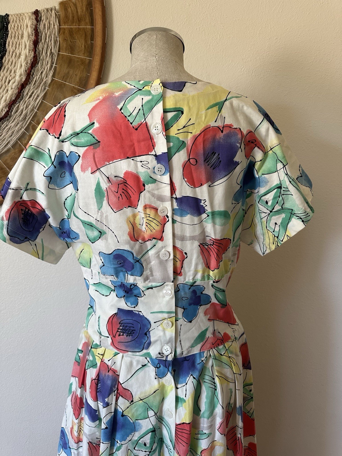 Vintage 90s Kenar 2 Floral Tea Dress Polished Cotton Woman’s M Pockets ￼