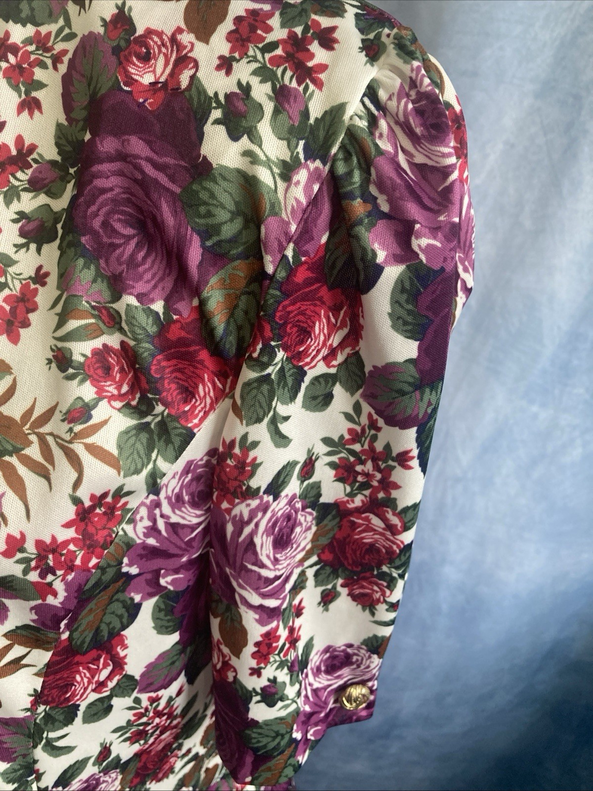 Vtg 80s 90s Whirlaway Frocks Floral Peplum Top Blouse Puff Sleeve Shoulder Pads