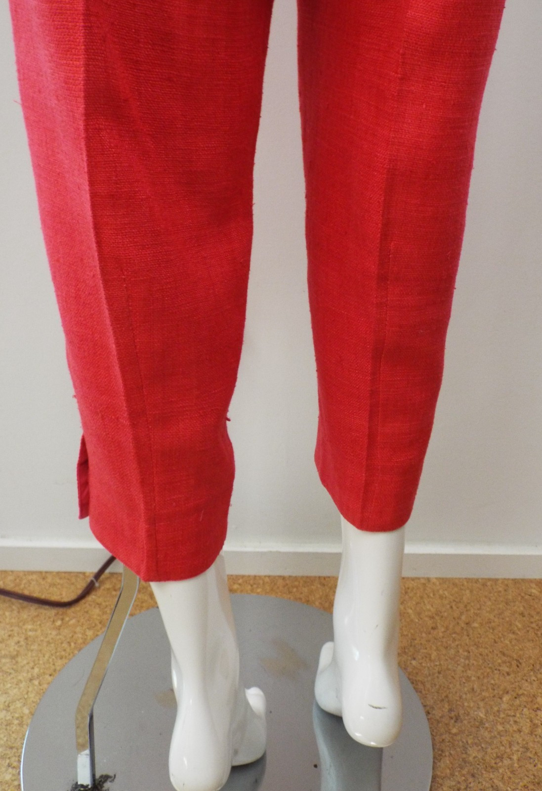 Vintage 1980s KENZO Red Silk Suit Cropped Blazer Jacket & Pleated Pants 38 Small