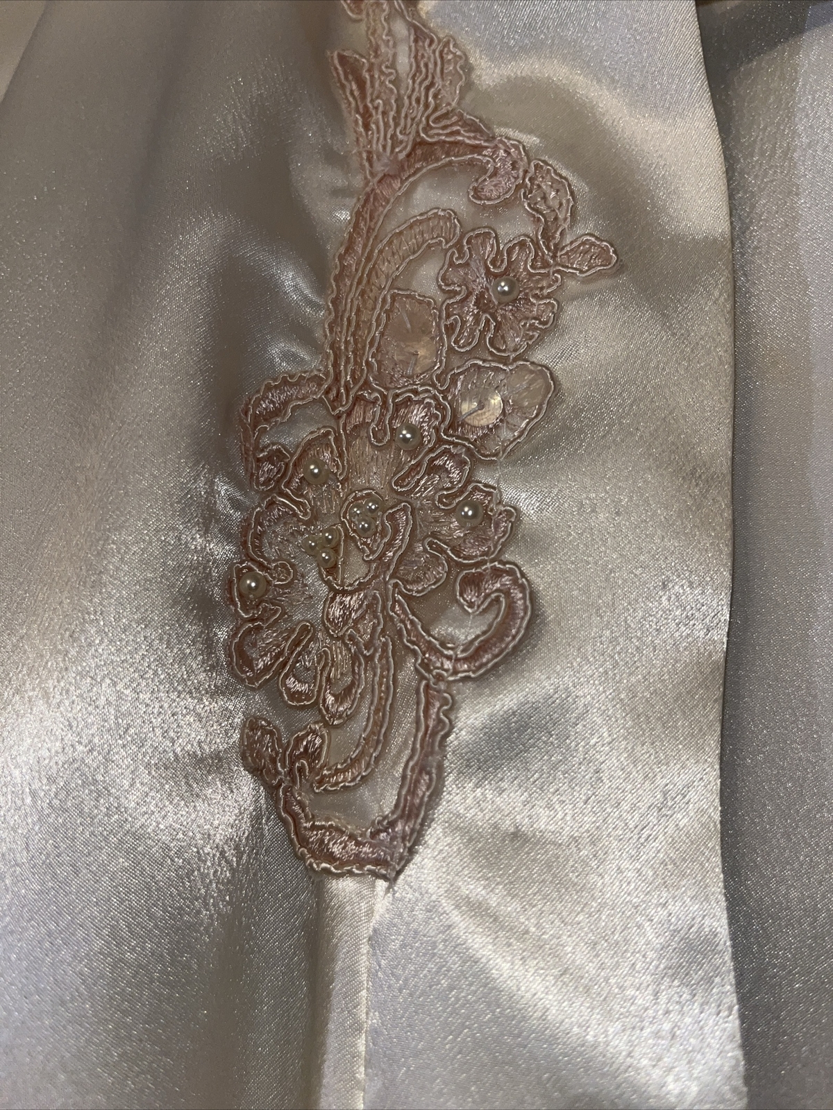 Vintage Expressions Sm Bridal Robe Gown PEIGNOIR SET Cream Sateen Lace Beading