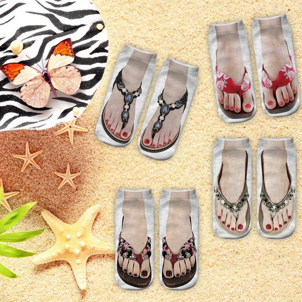 Srliya 4 Pairs Funny Flip Flop Socks- Manicure Print One Size Short, 4 Color