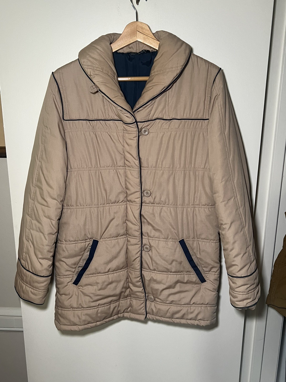 VTG 70’s Opera Puffer Coat Outerwear winter Retro Jacket Size M BEIGE