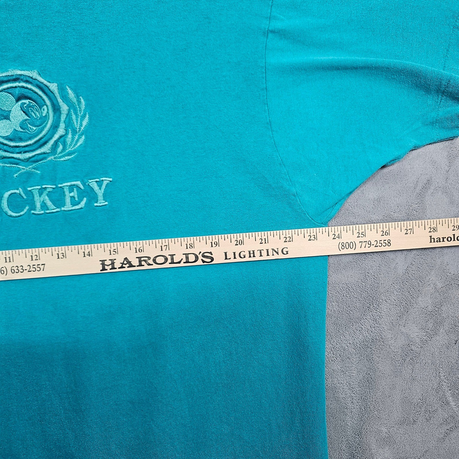 Disney Originals Vintage Mickey Mouse Embroidered Teal TShirt L-XL Single Stitch