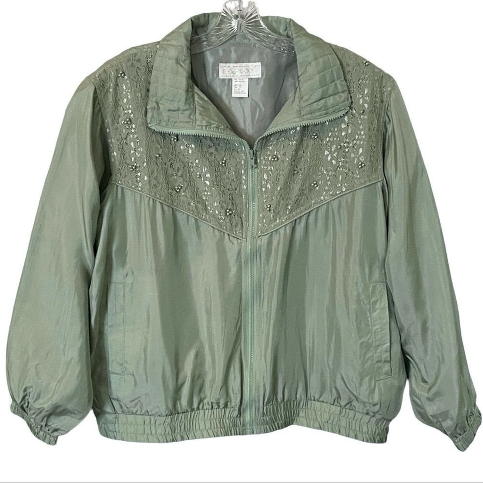 Vintage Y2K Maurada 100% Silk Beaded Lace Tracksuit Set XL Sage Jogger Jacket