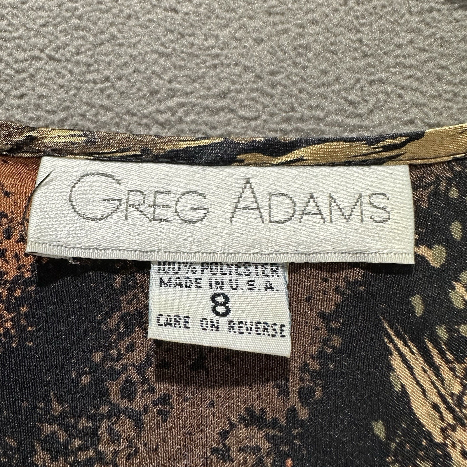 Vintage Greg Adams Top Womens 8 Bronze Black Geoemtric Abstract Button Front EUC