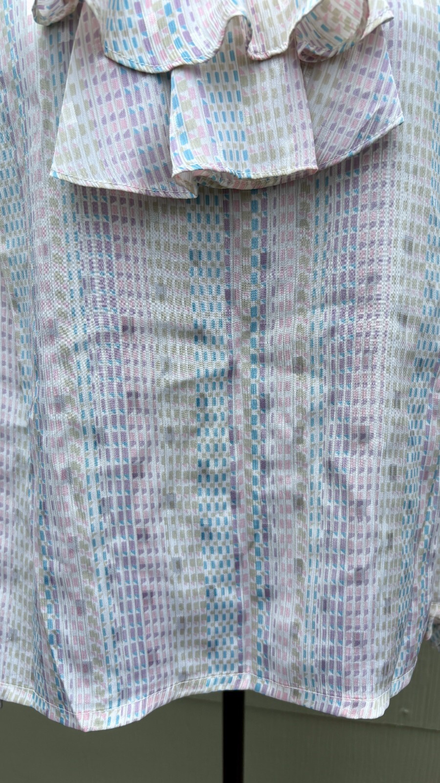 vtg Nicola 70s 80s Pastel Granny Silky Mock Neck Scarf Secretary Poet Blouse