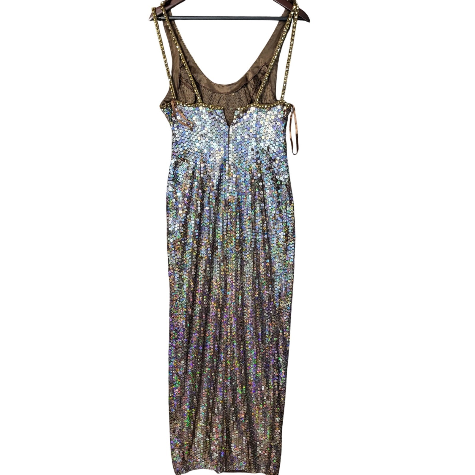 Niteline Della Roufogali Vintage Holographic Sequin Gown Brown Bronze Size 6