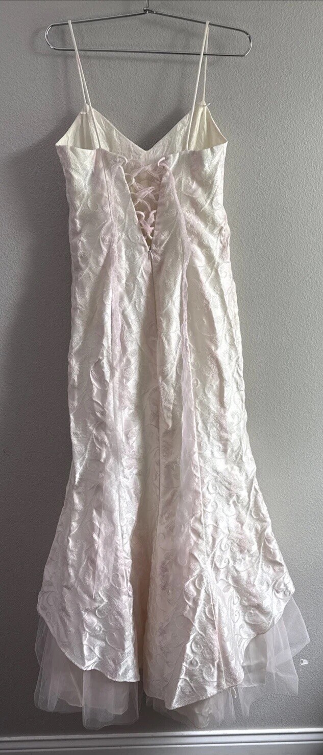 Vintage 80s Zum Zum Prom Dress SZ 3 Light Pink Tulle Spaghetti Strap Corset Back