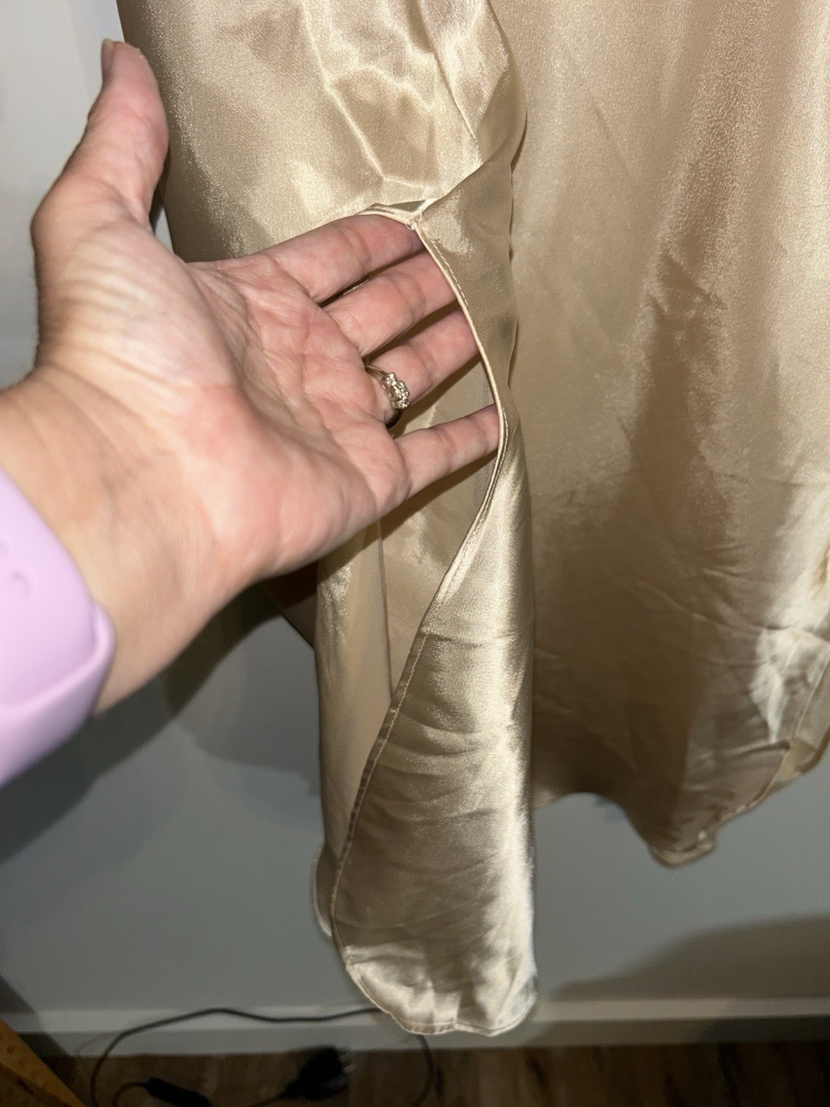 Vintage Cinema Etoile Satin Lace Nightgown Chemise Champagne Gold Slip Large
