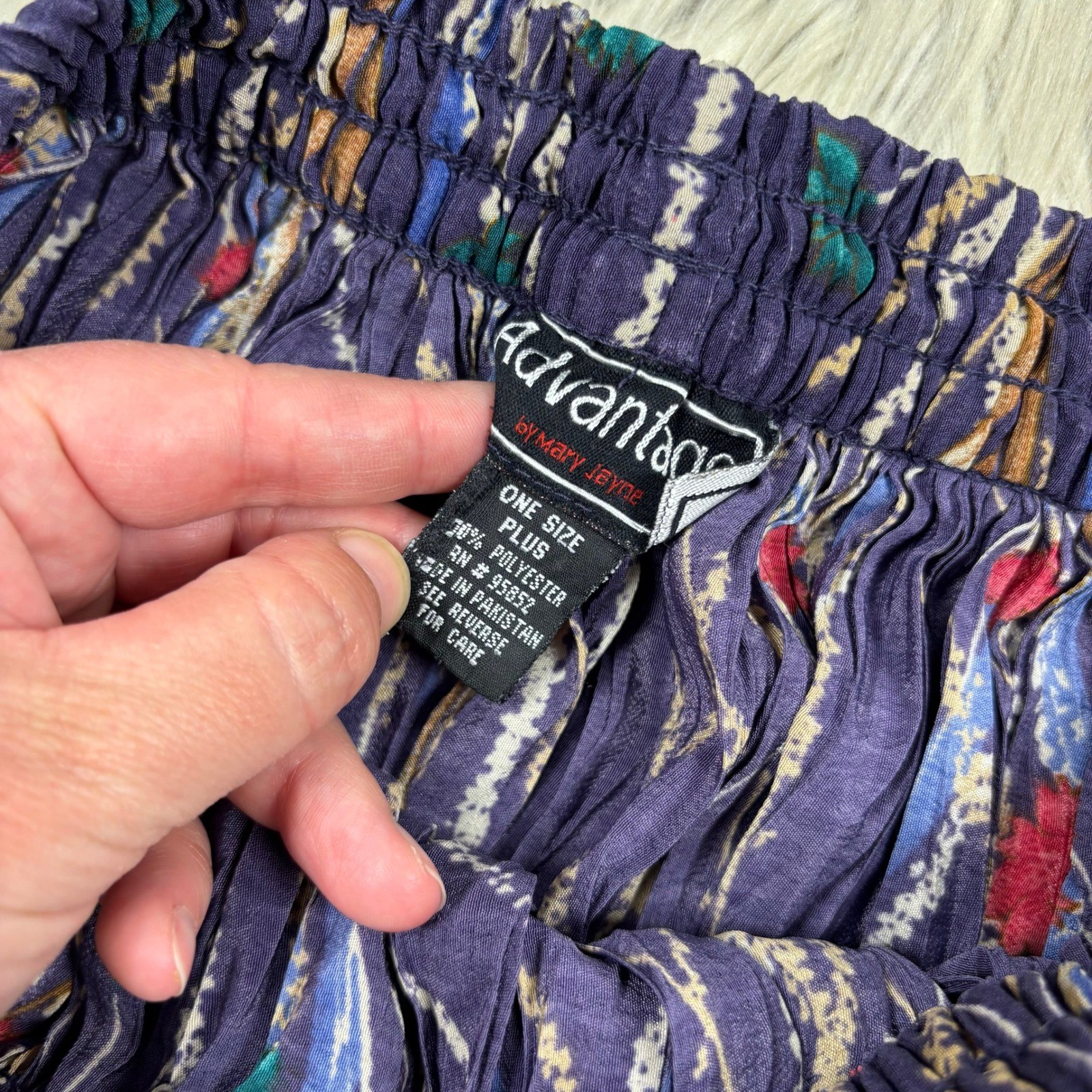 Vintage Advantage Women’s OS PLUS Purple Floral Maxi Skirt Resort Boho Artsy