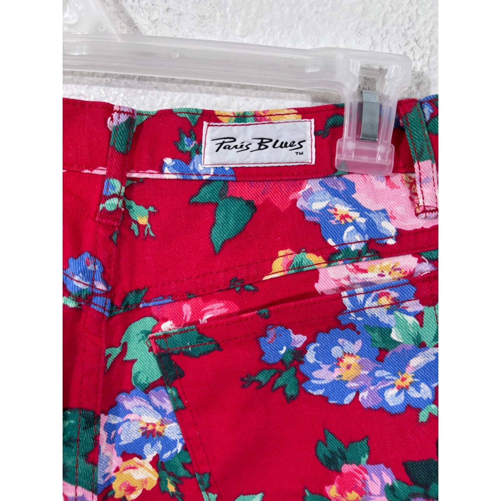 Paris Blues Shorts Women Small Red Vintage Floral High Rise Denim Mini Wide Leg