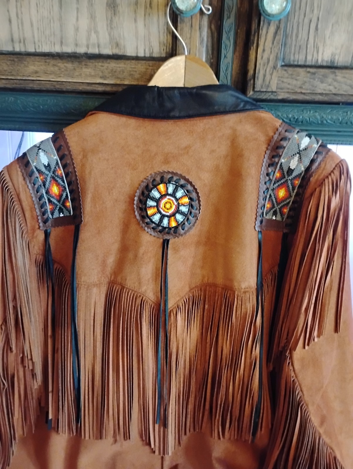 Lariat Leather Coat Fringed Beaded Southwest Suede Made in USA Sz X-largeVintage