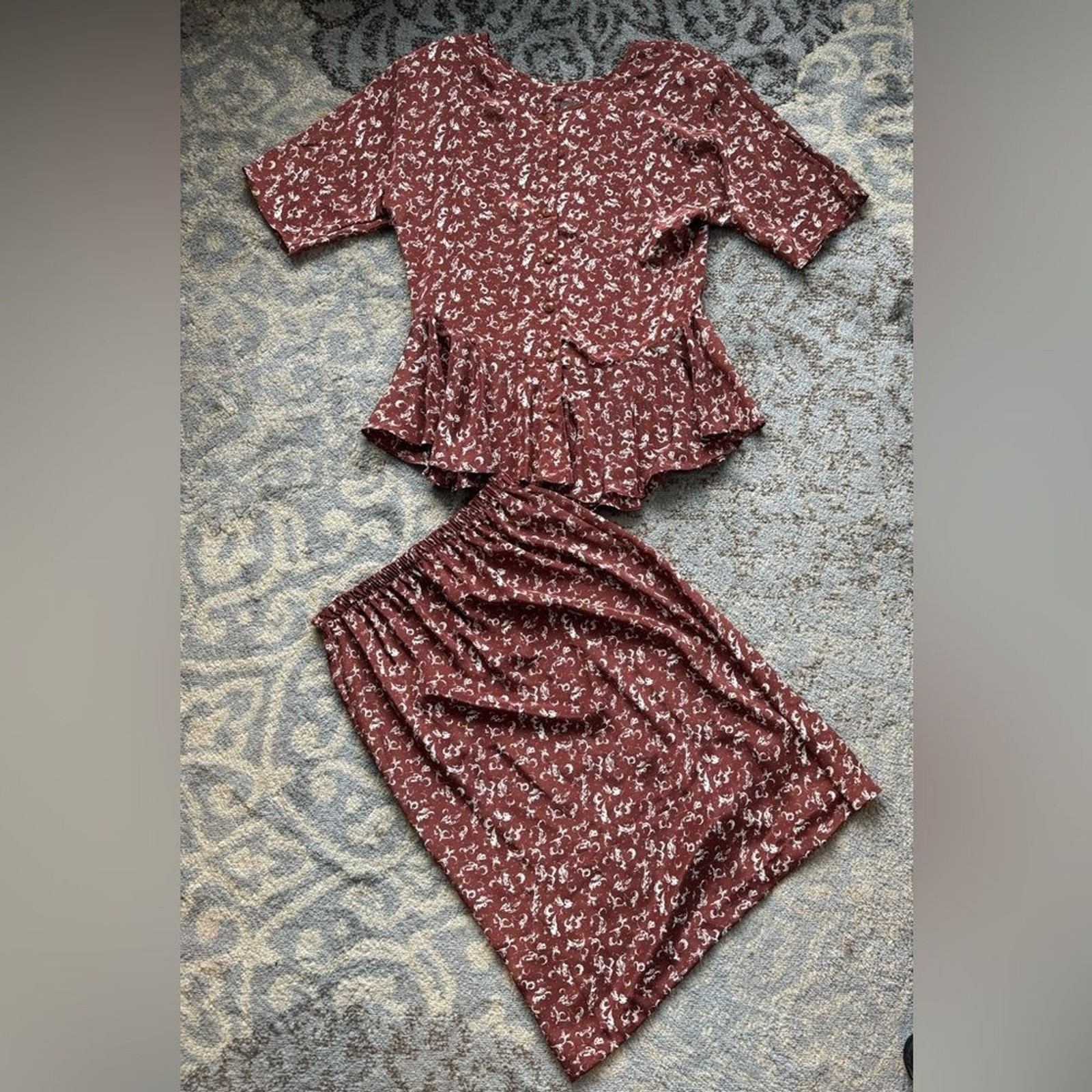 Tina Barrie Vintage Peplum Top & Skirt Set Maroon 12/14