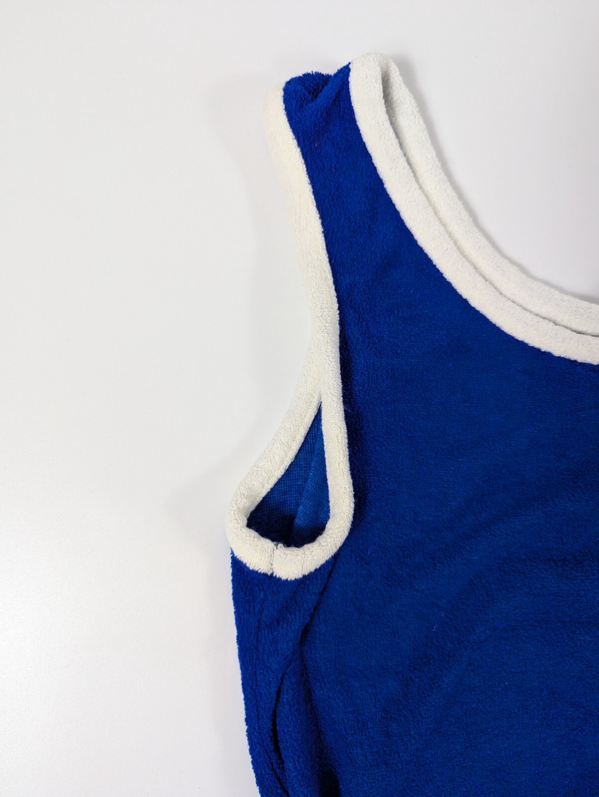 Vtg 70s Terry Cloth Tank Top Blue White Trim Size Medium Muscle Gym Beach