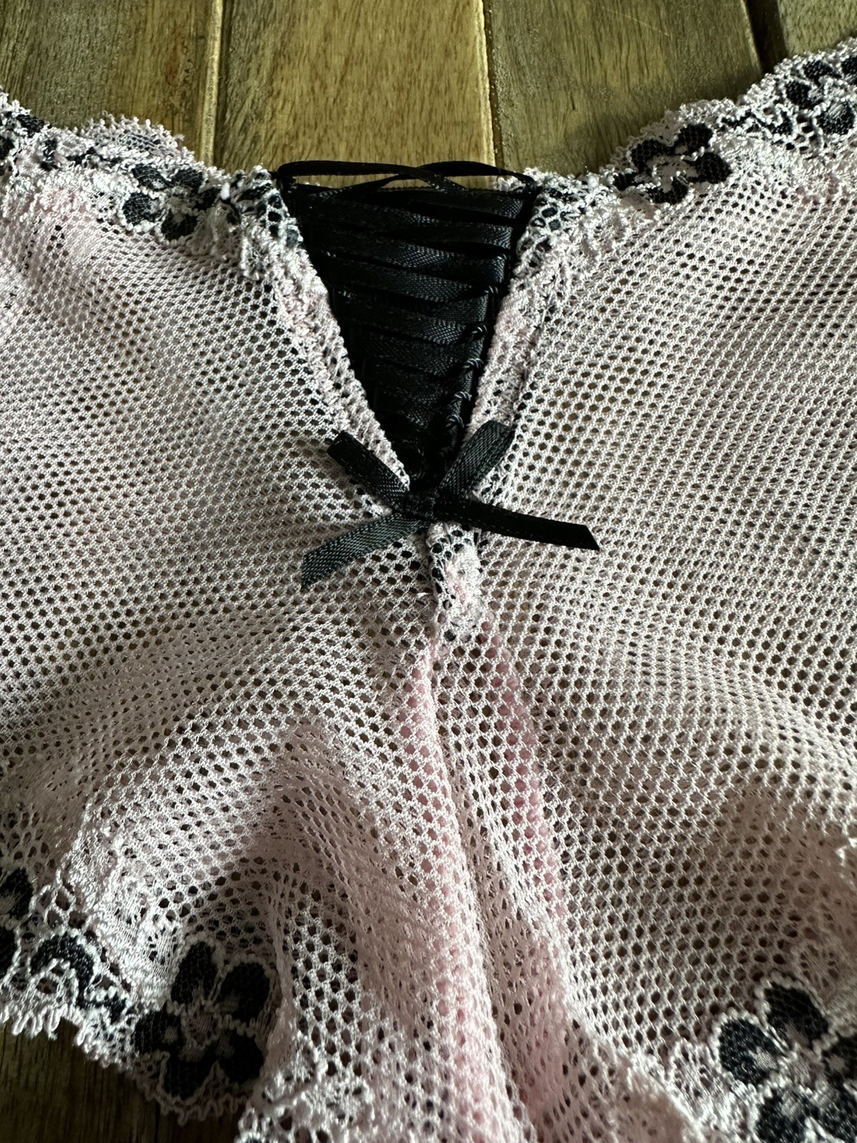 Vtg Victoria’s Secret S/P Pink & Black Sheer Lace Hipster Bikini Panties