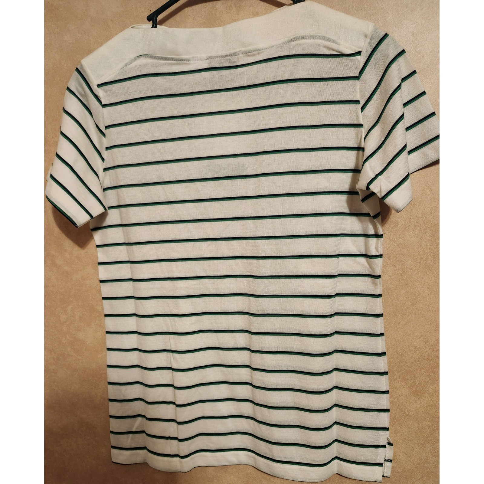 Arrow for Her Vintage Striped Polo Shirt White Green Blue Short Sleeve Small