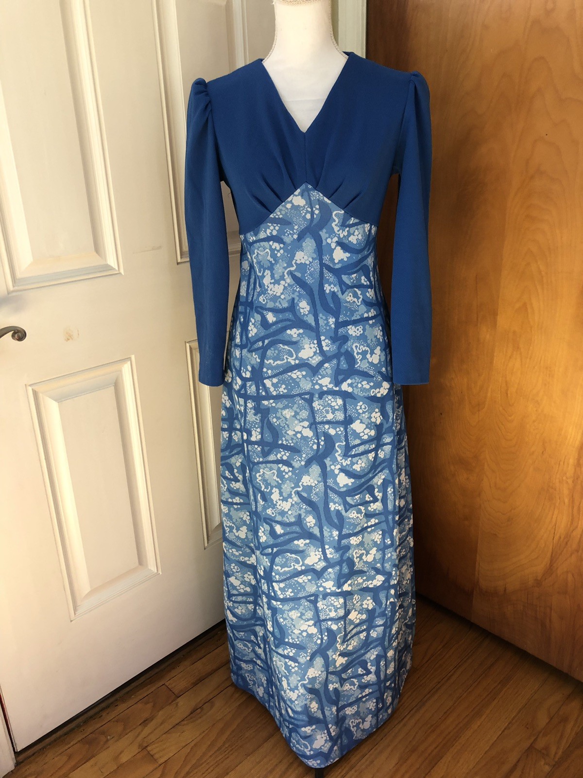 Vintage Boho Festival Prairie Blue Maxi Dress Size Medium 8/10