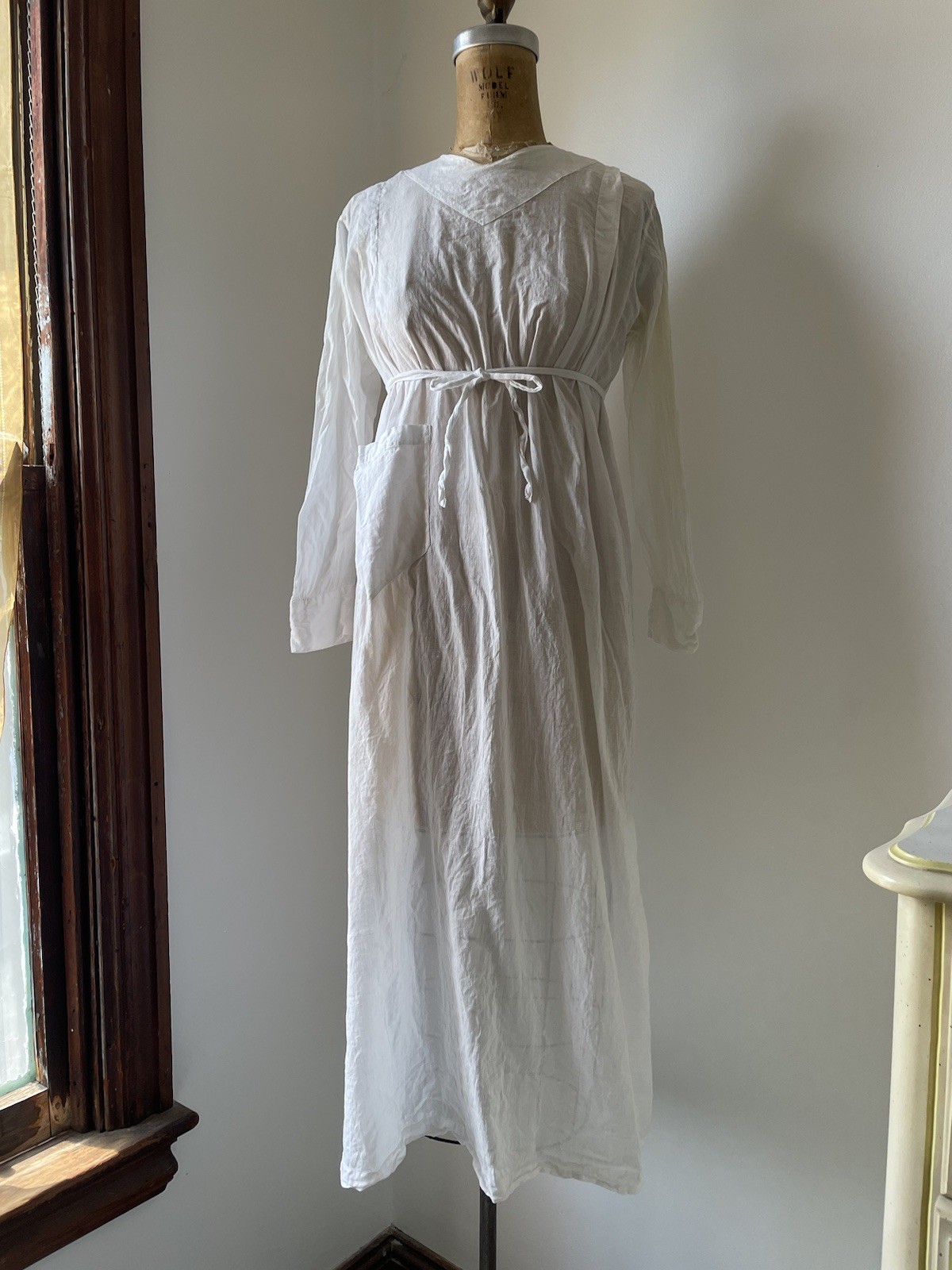 Antique Edwardian White Handkerchief Cotton Dress Cover Nurse Maid Uniform XS/S