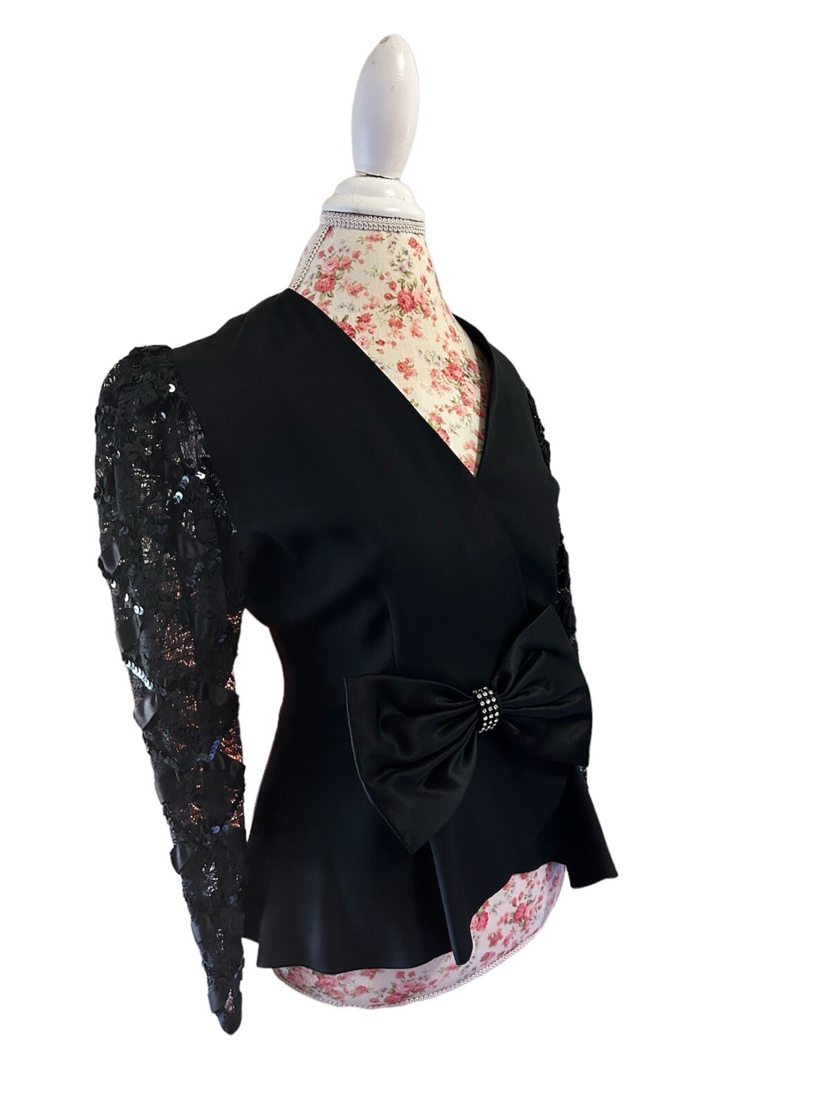 Vintage Justin David New York Black Peplum Jacket Huge Satin Bow 8 Avant Garde