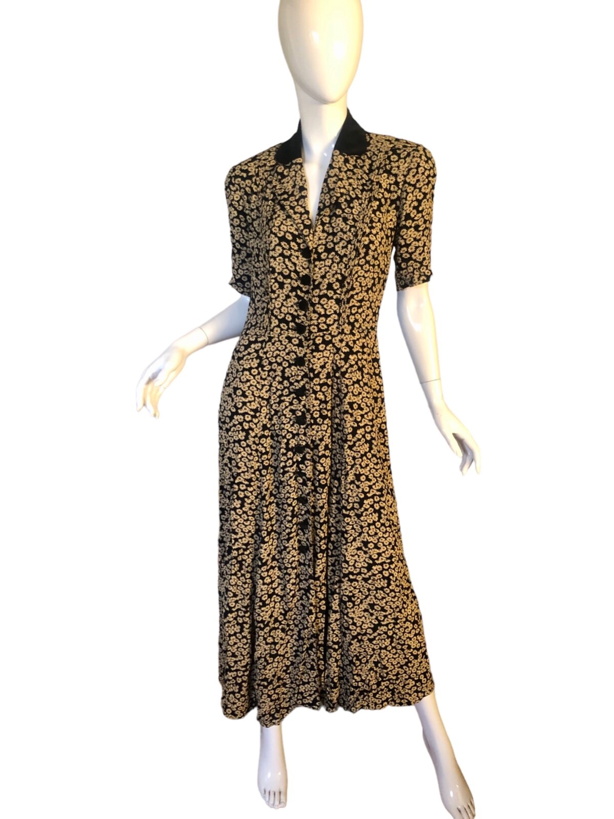 Vtg 90s 30s KAREN ALEXANDER Dress 4 S M Midi Rayon Mini DAISY FLORAL Cottagecore