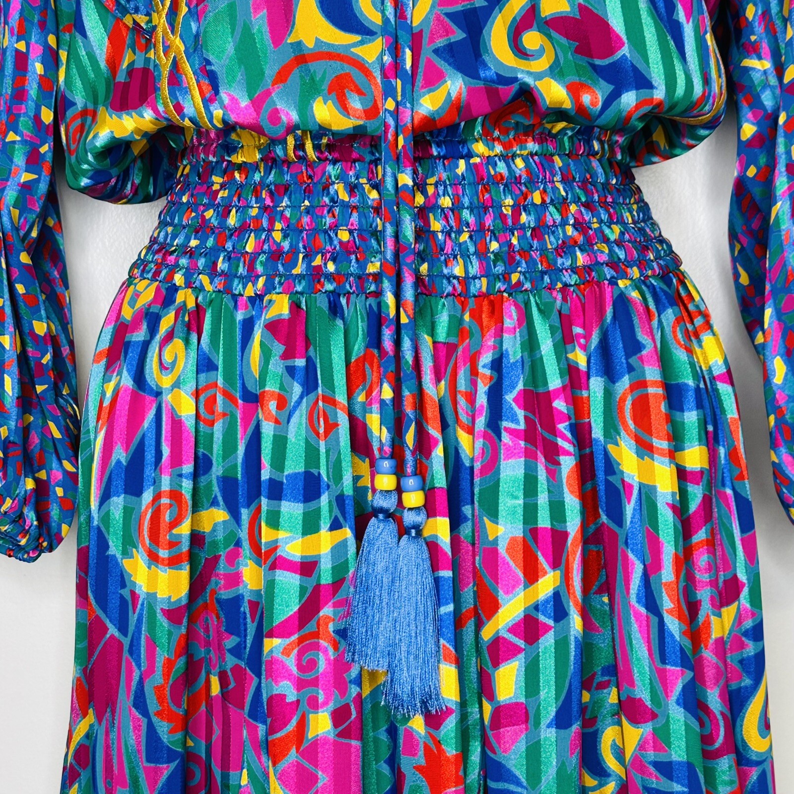 Jaymee Papell Vintage 80’s Beautiful Maxi Dress Cinch Waist Tussles Artsy Sz.Sm