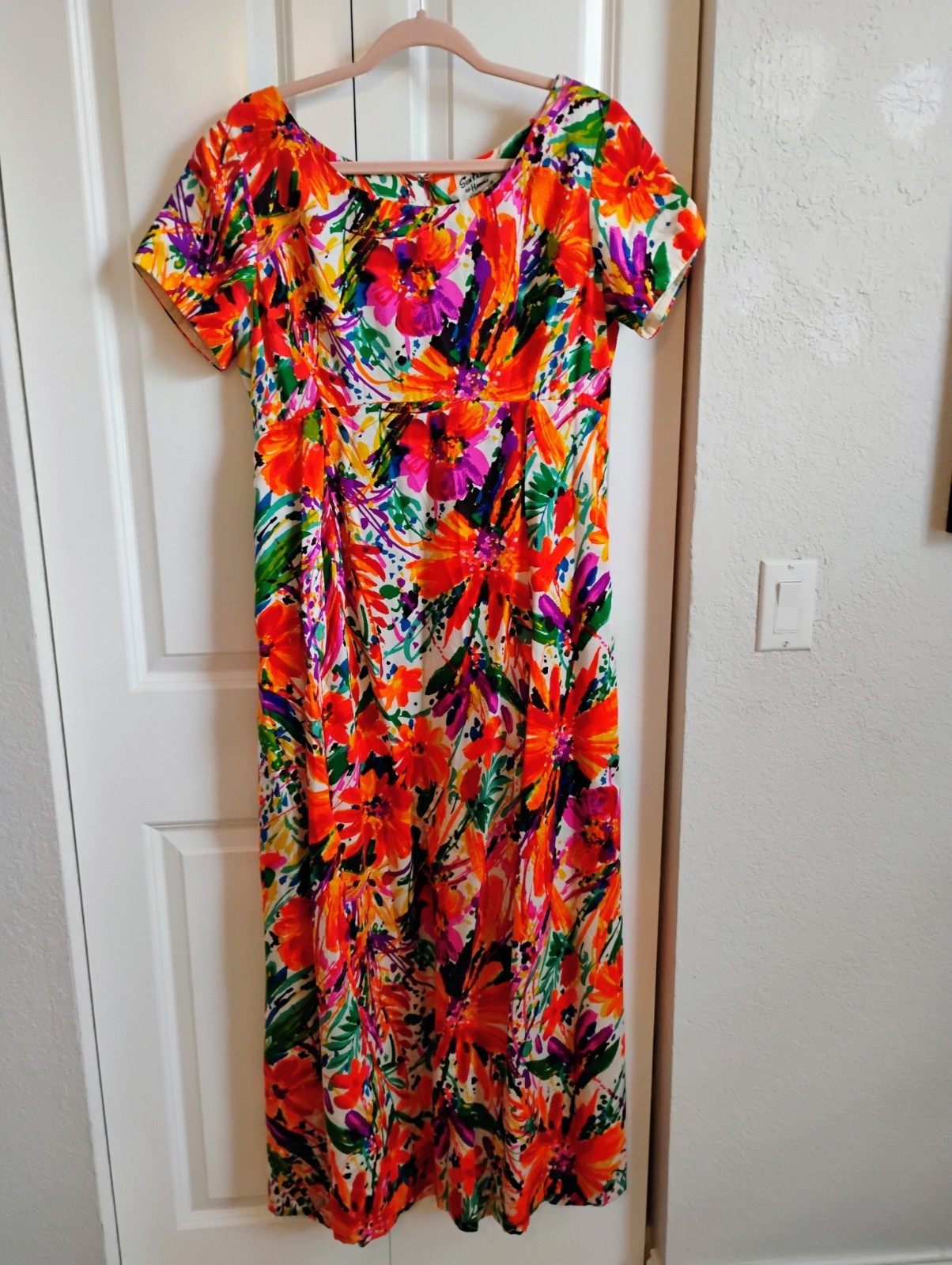 Vintage 60s Sun Fashions of Hawaii Floral Maxi Midi Sun Dress Sz 14