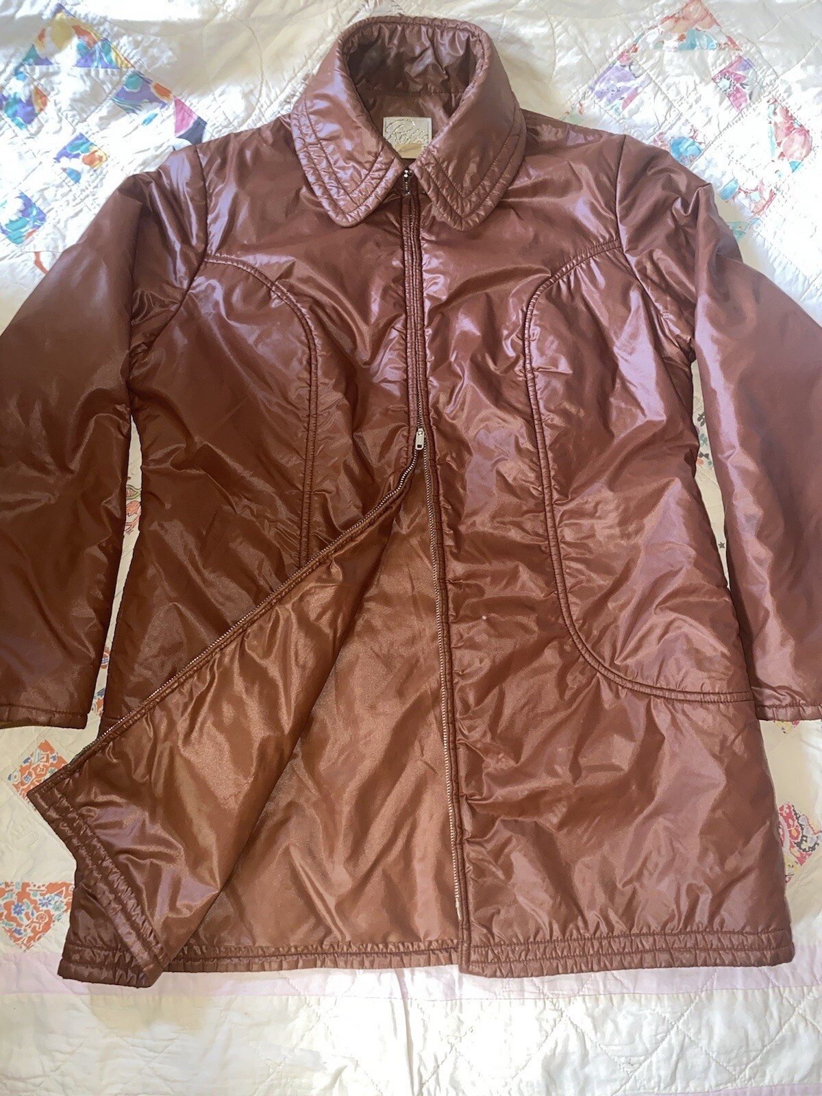 Vintage Roffe Brown 70s 80s Ski Puffer Coat Jacket Zip Up Insulated Womens Large