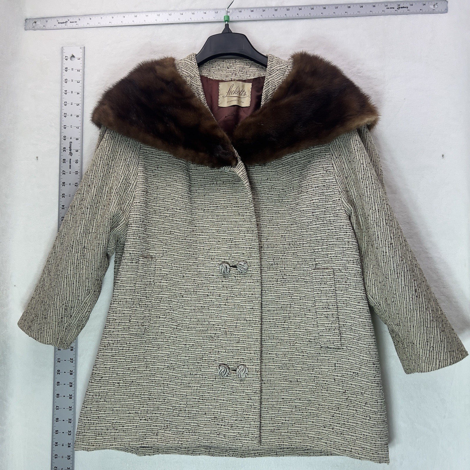 Vintage 50s Bouclé Swing Coat Real Mink Roll Up High Neck Glam Plus Size 18-22