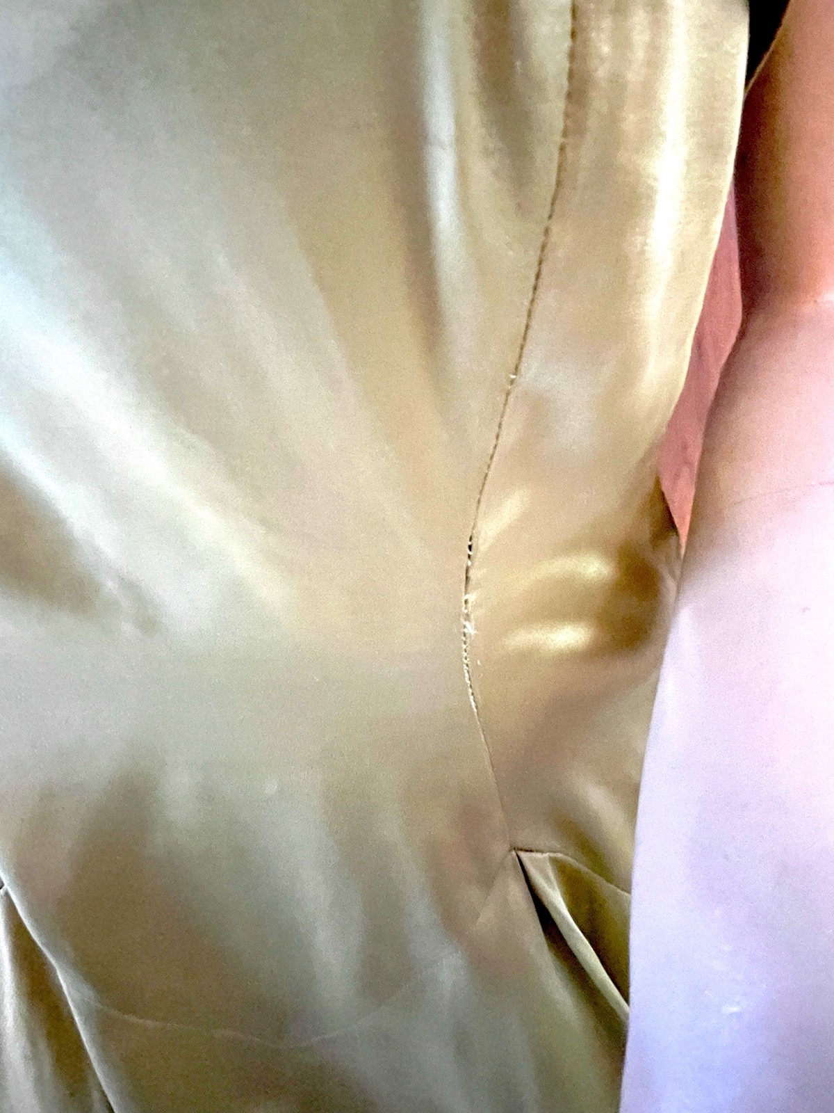 1950s CEIL CHAPMAN Silk Satin Gown Green Gold One Shoulder Full Skirt Dress