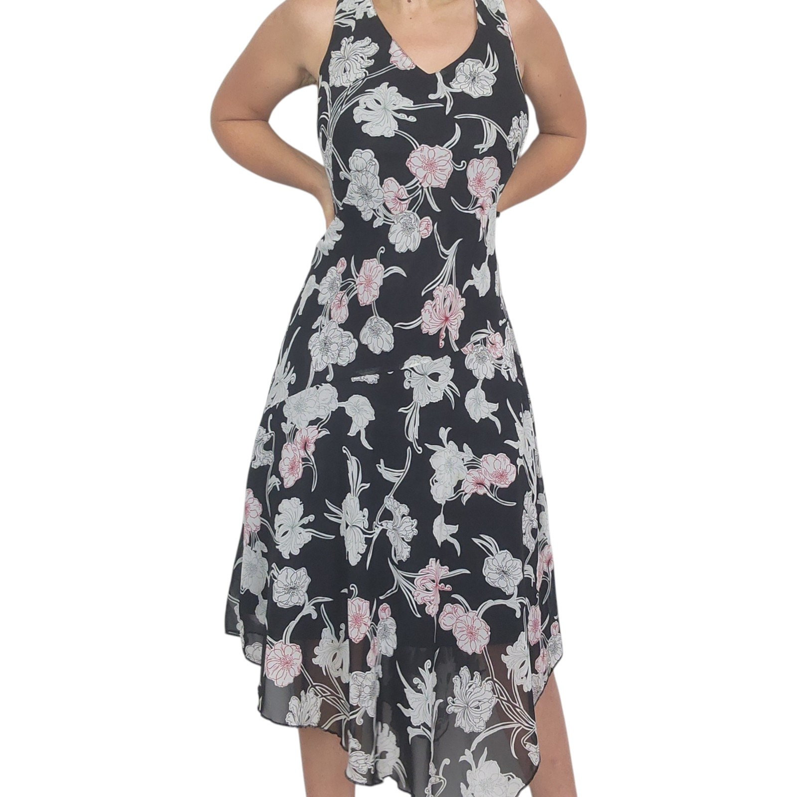 Chain Reaction Dress Ladies M 12 Asymetrical Hem Floral Party Sheer Y2K Vintage