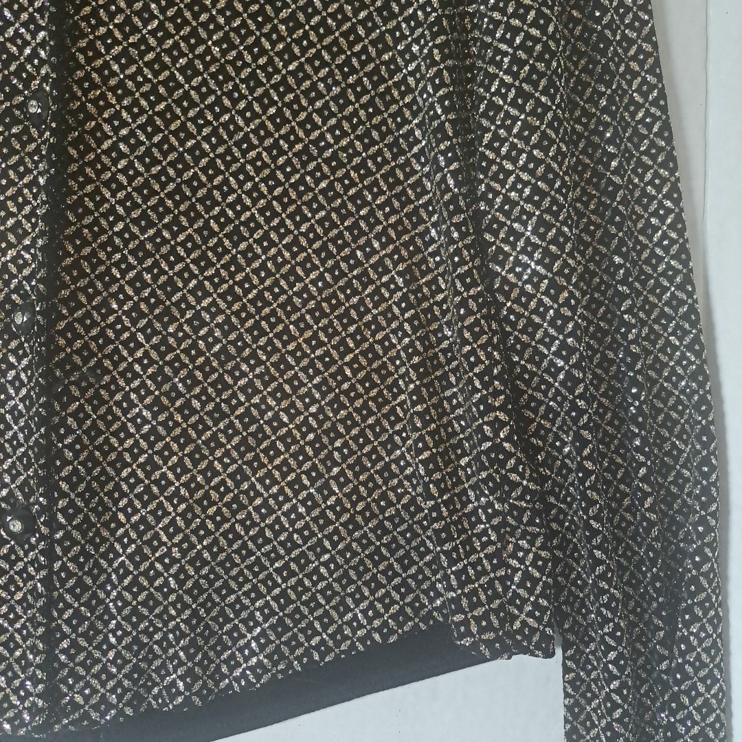 Ronni Nicole by Ouida Black W/Silver Glitter Button Up Blouse Slit Back Wms Sz 8