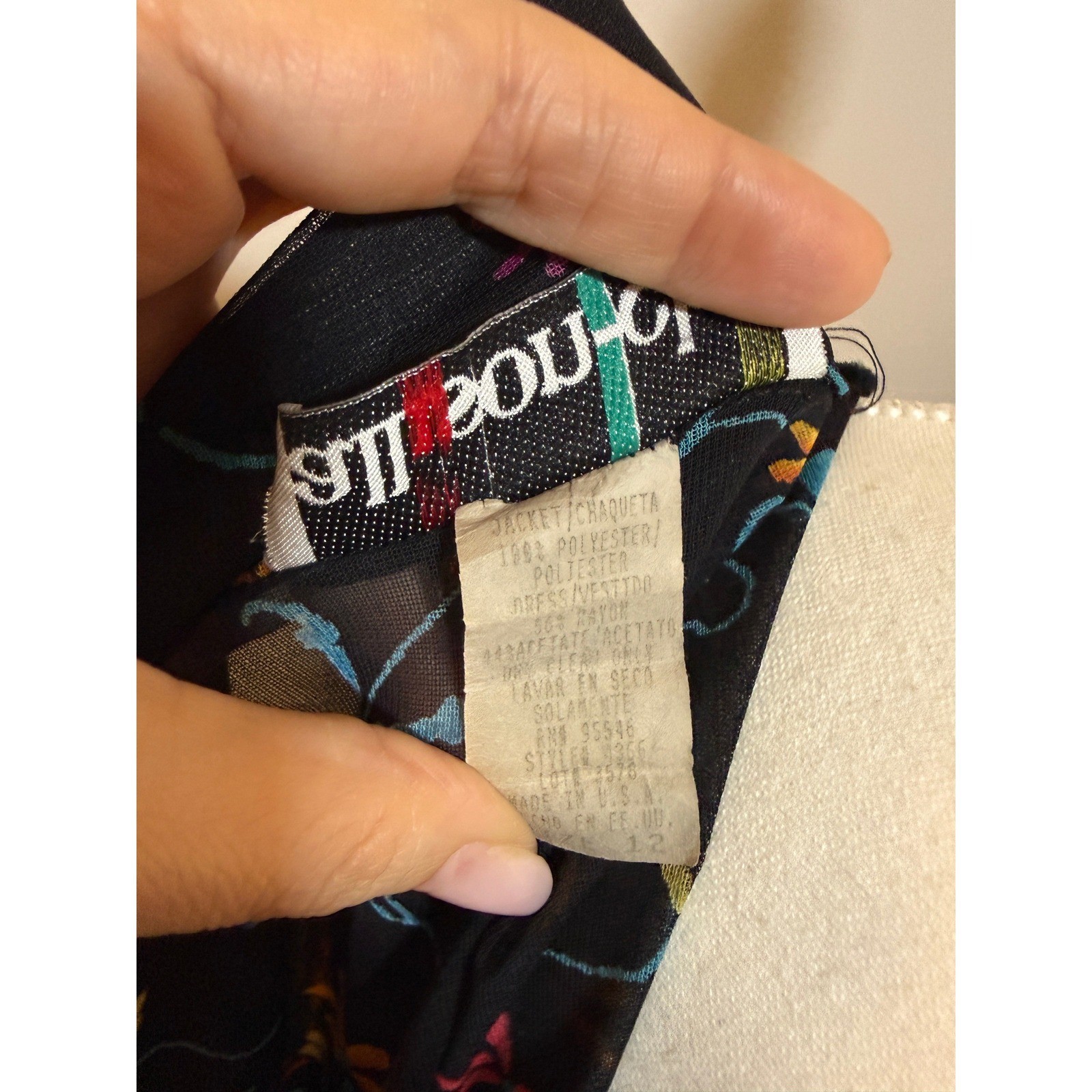 Allison-Che Vintage Button Up Blouse Women Size 12 Black Multi Color Sheer