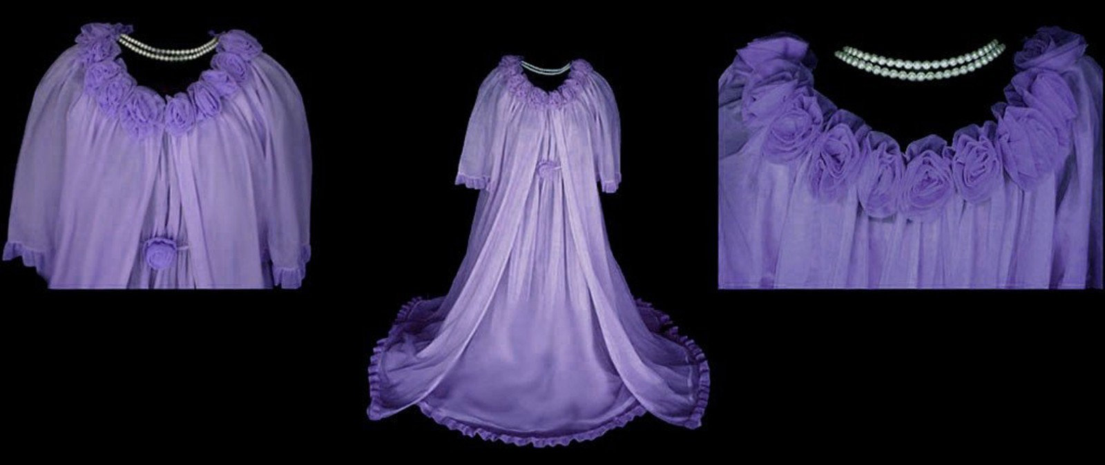 Vintage ’70s Jenelle French Lilac Peignoir Nightgown Set – Double Nylon Roses