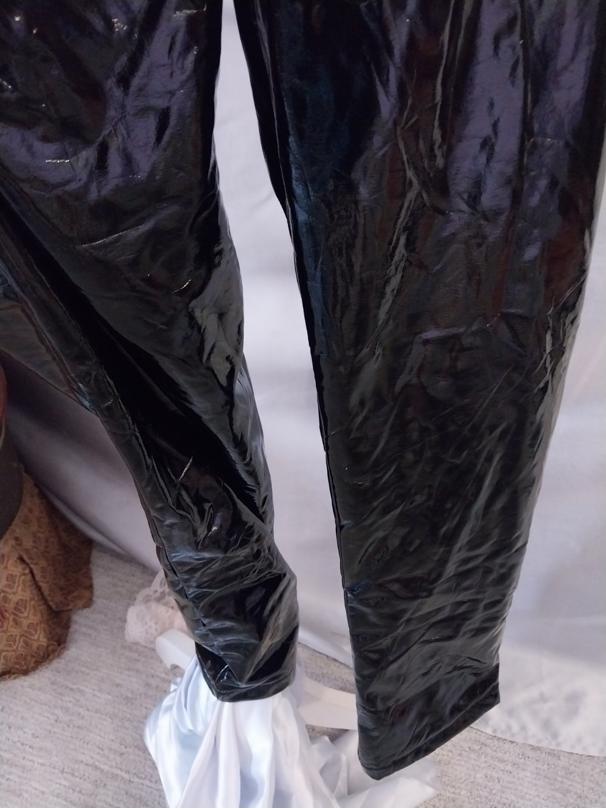VTG RUBBA STICKY BOMBSHELL SHINY SILKY REFLECTIVE PANTS PVC VINYL GLOSSY 40/42