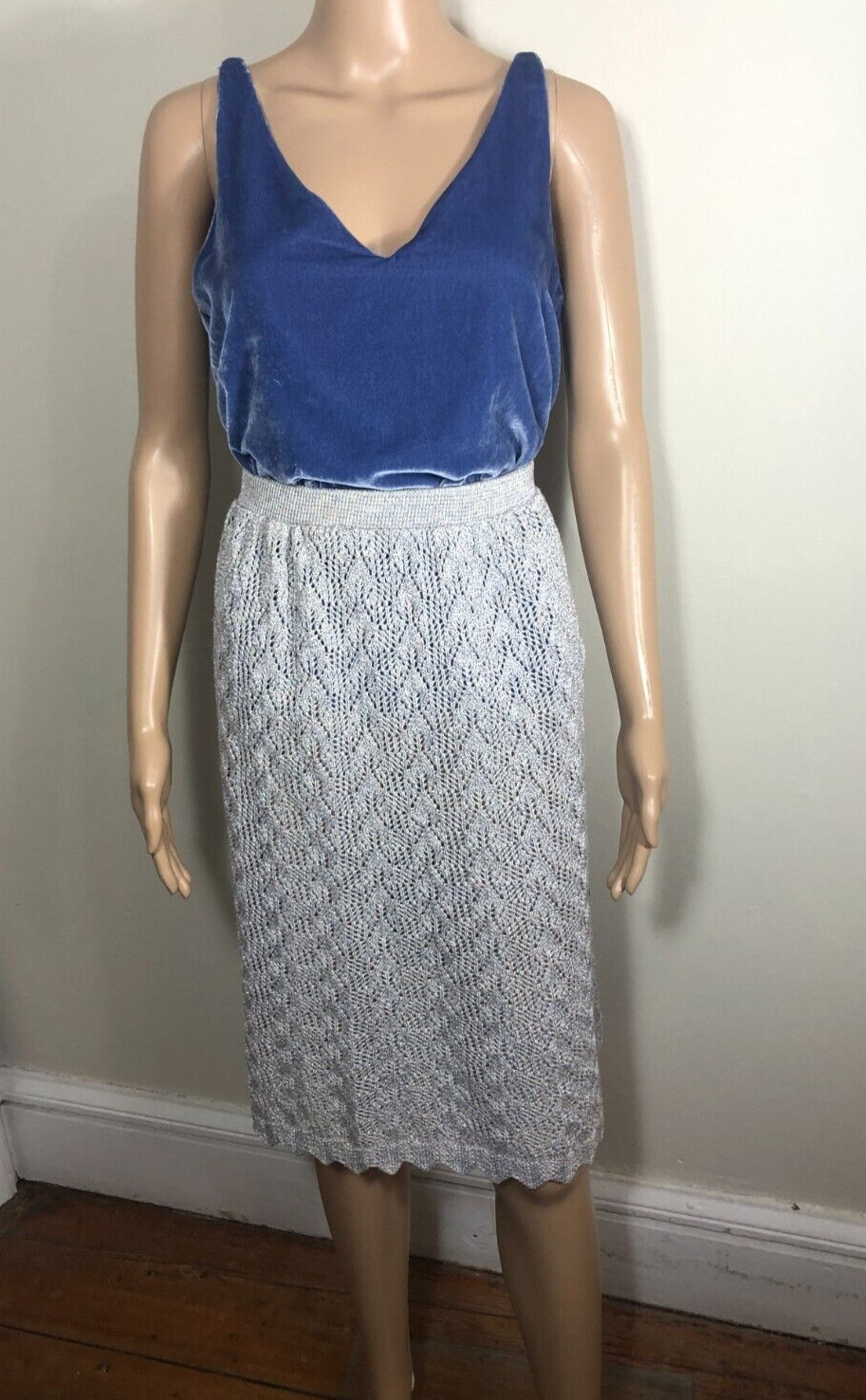 vtg Vivanti Crochet Knit Skirt 12 Pull On Scalloped Hem Union Made in USA