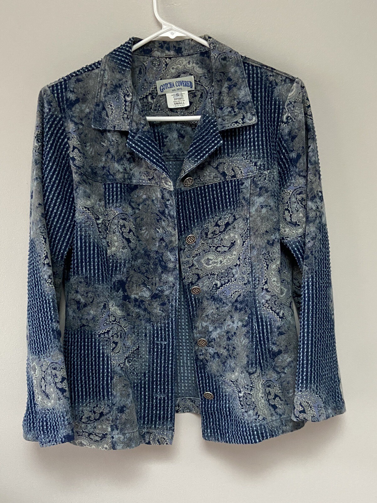 Vintage Gotcha Covered Womens Blue Knobby Paisley Denim Jacket Small