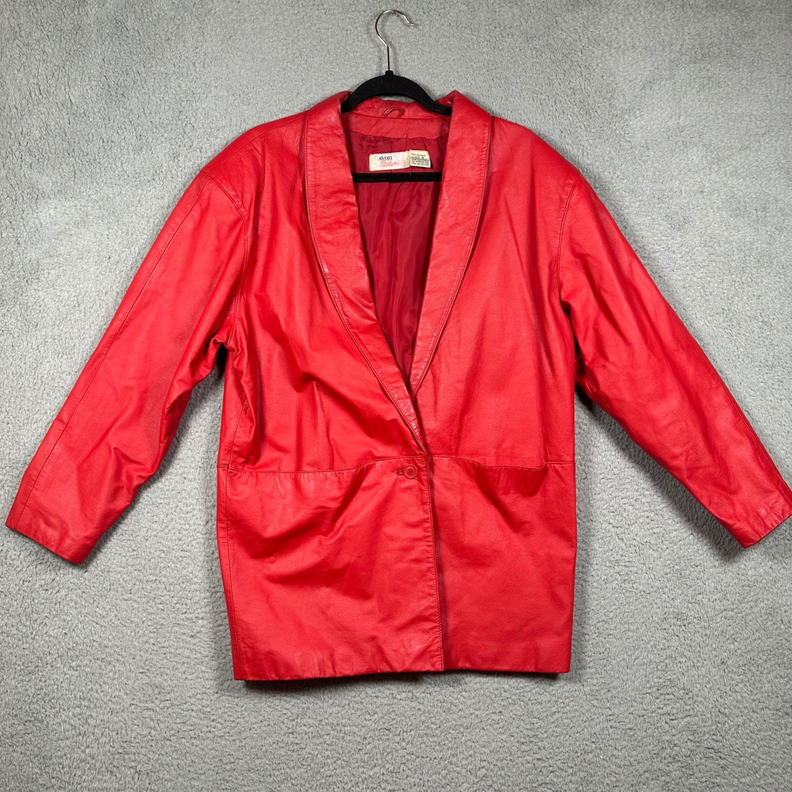 Vintage 80s Avon Fashions Red Leather Jacket Blazer Size S Small Power Suit Y2K