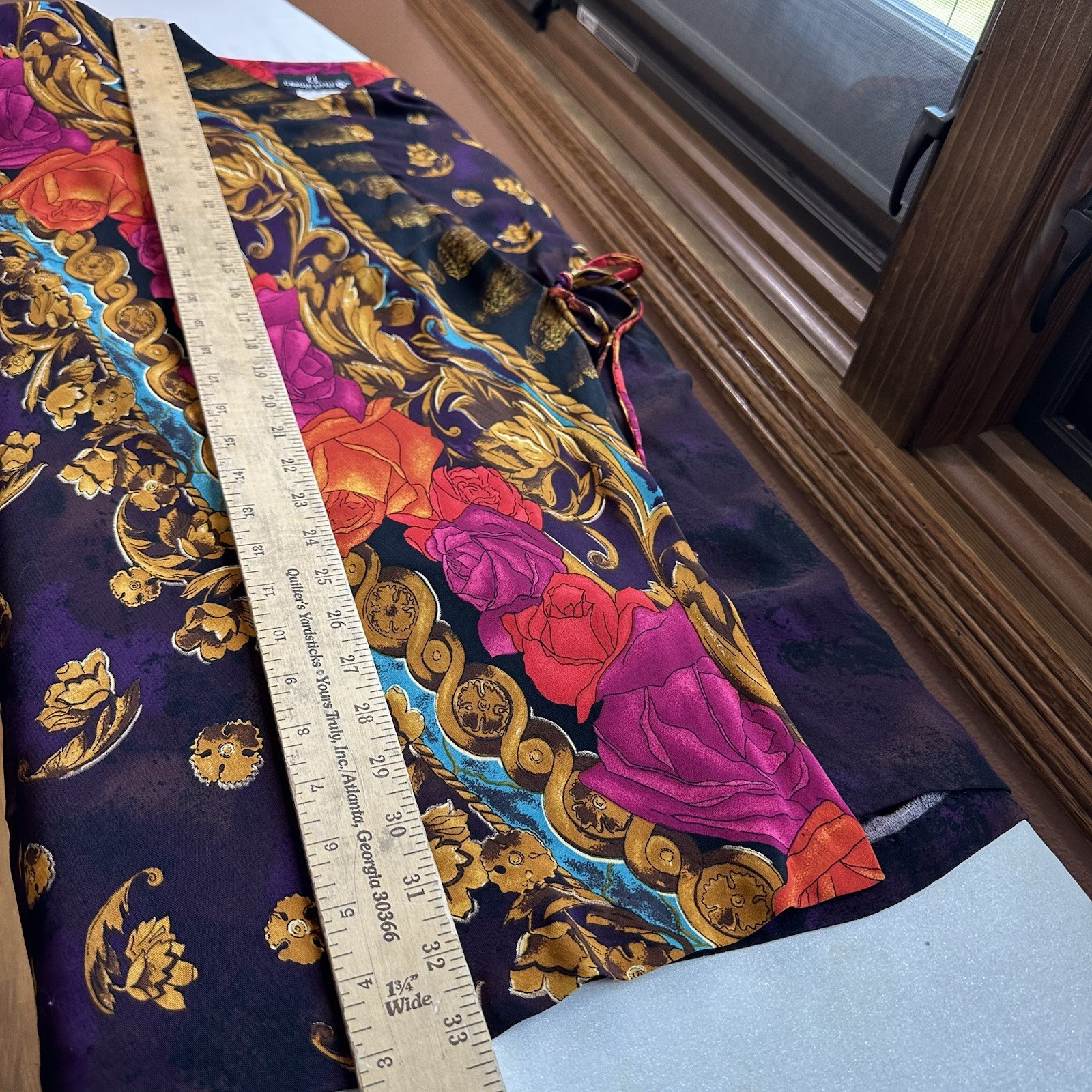 VTG Carole Little Rayon Wrap Kimono Jacket Womens 16 Baroque Floral Art To Wear