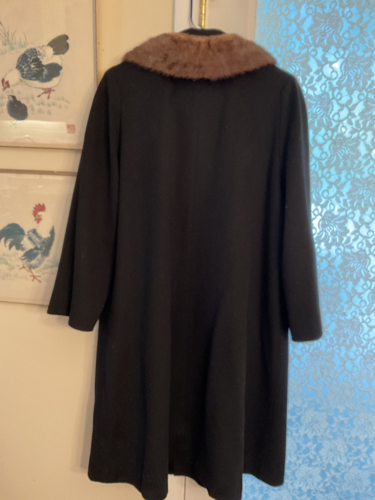 Vintage Women’s 16/18 A-Line Black Wool Dress Coat w/Mink Collar