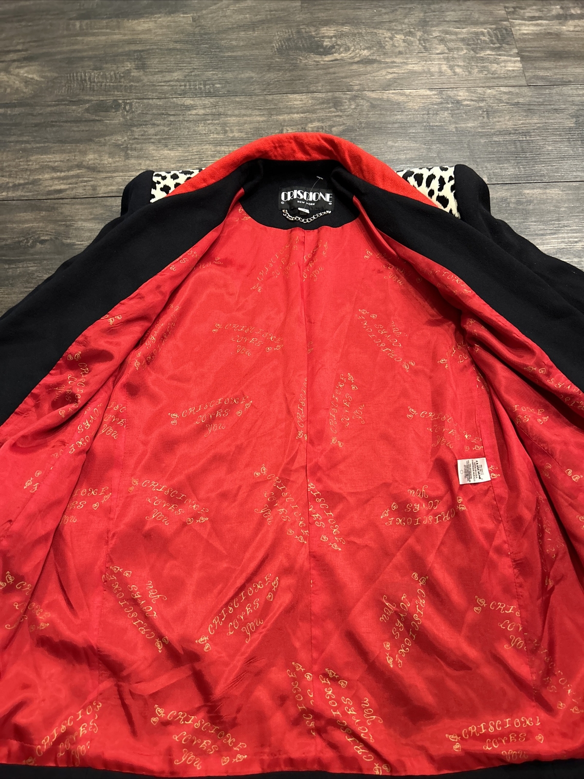 Vintage CRISCIONE New York Blazer Jacket Sz M Red and Black Animal Print