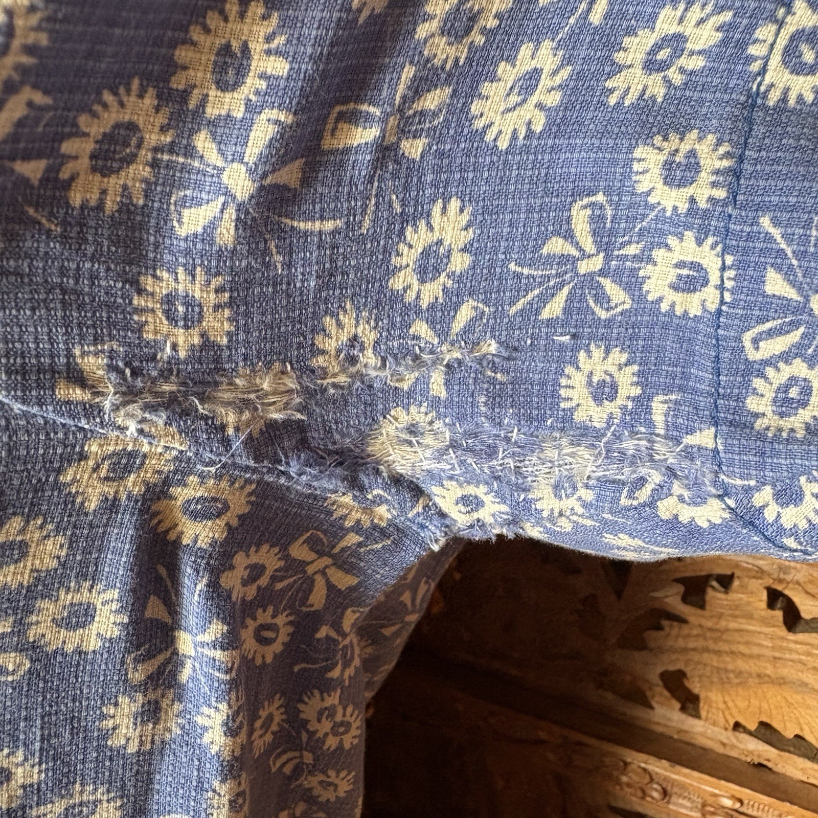 Vintage 40s 50s Blue Day Dress Calico White Floral Print Size M
